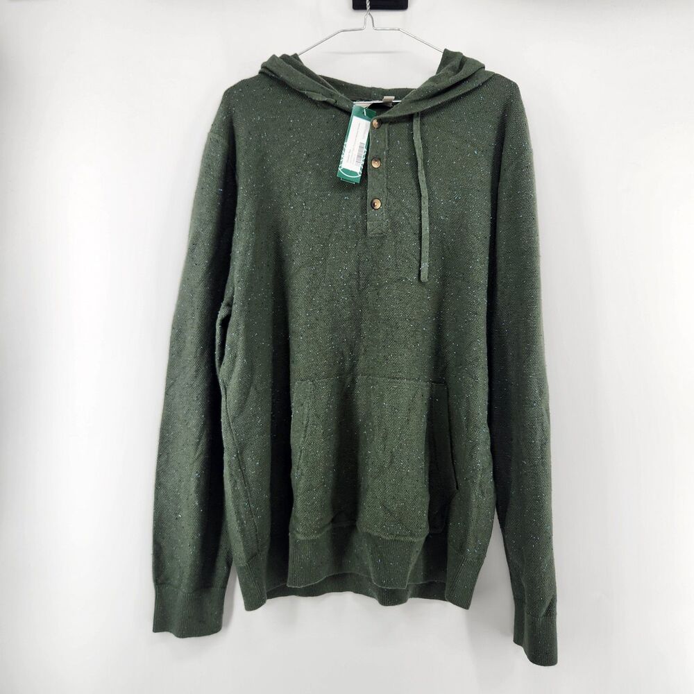 Hawker Rye Men's Green L Jet Cotton Neps Popover Henley Hoodie NWT